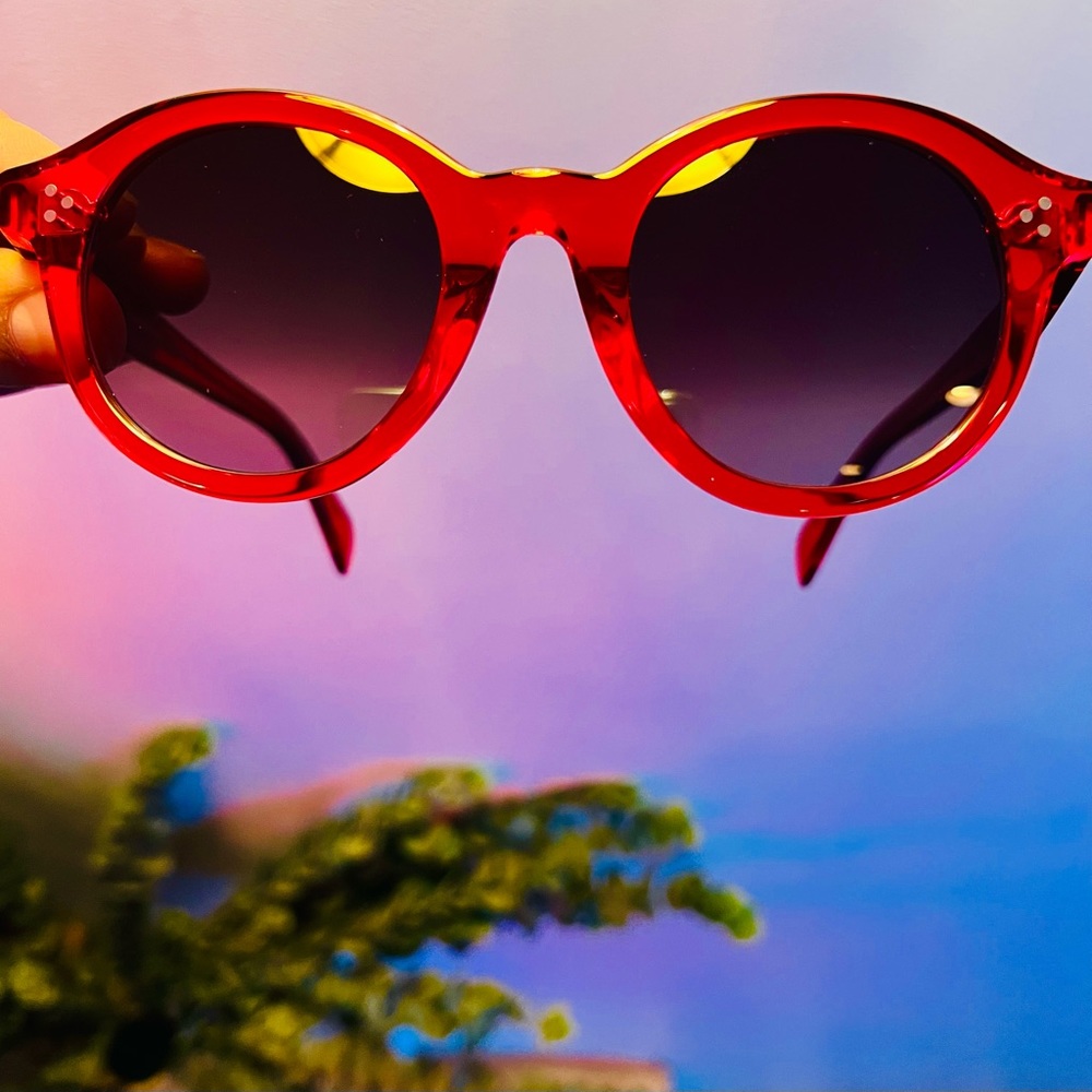 🌿CELINE CL40034F -66K Sunglasses Round Transparent Red w/Charcoal Grey Lens50mm